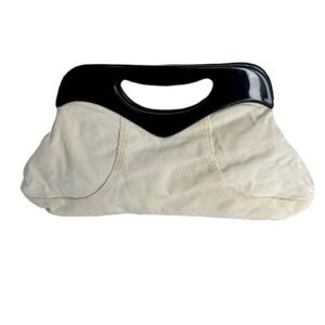 Vintage rare Armani Exchange ivory & black corduroy magnetic closure clutch bag